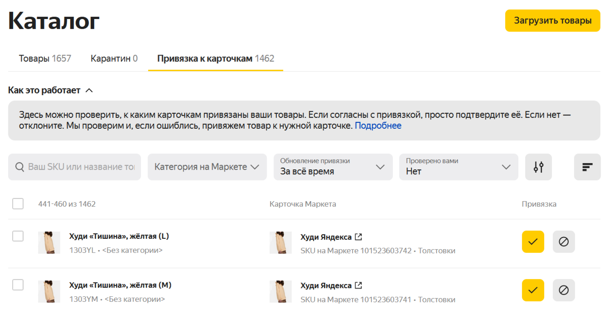 Склеивание карточек на Яндекс Маркете